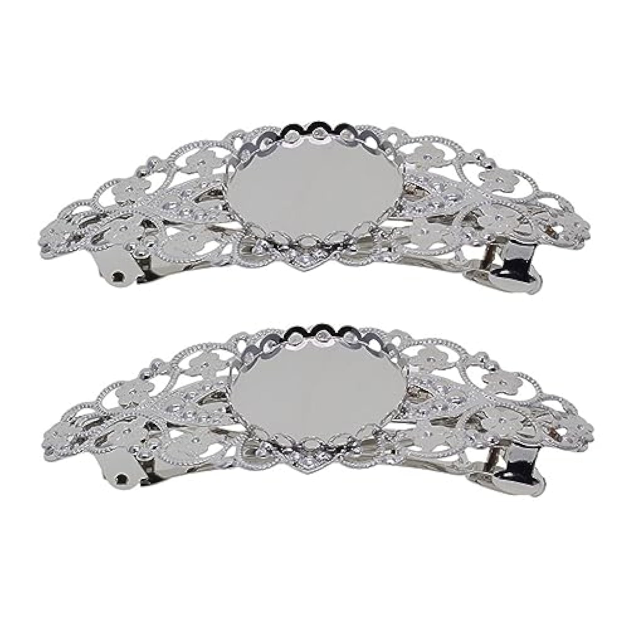 2pcs Hair Clip Filigree Flower Blank Setting Base DIY Findings